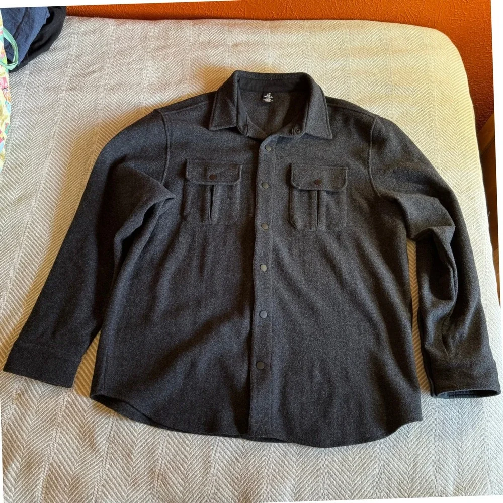 Woolx Wilder Shirt Jac Mens XL‎ Charcoal Grey Merino Wool Blend Overshirt Jacket